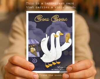 Funny Goose Printable Postcard – Cute Digital Art for Summer Vacation, Ice Cream, Selfie Adventure, Whimsical Craft Wall Decor Download
