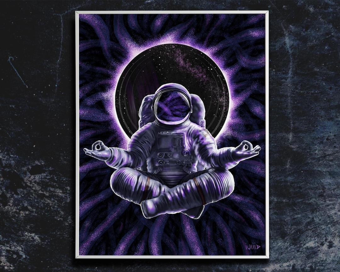 Painting an Astronaut Meditates on the Other Side of Wormhole Space Painting Lotus Position Poster Print Watercolor Postcard Universe Star - Etsy Japan