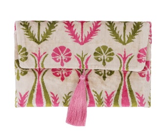Bolso clutch de terciopelo de seda rosa y verde - bolso de terciopelo de seda de 7x10 pulgadas - bolso de noche de uso diario casual