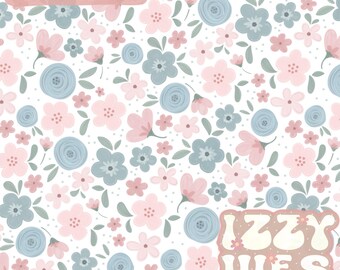 May include: A seamless pattern featuring a repeating design of pink and blue flowers on a white background. The flowers are stylized and have a whimsical, hand-drawn look. The pattern is perfect for use in a variety of creative projects, such as fabric, wallpaper, and digital designs.