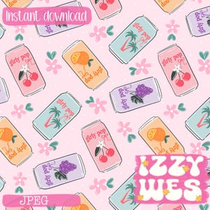 Girly Soda Pop-Rosa nahtloses Hand gezeichnetes Oberflächenmuster Fruchtiger Sommer digitales sich wiederholendes Muster Kirschsoda-Oberflächenmuster trendy Sodapop