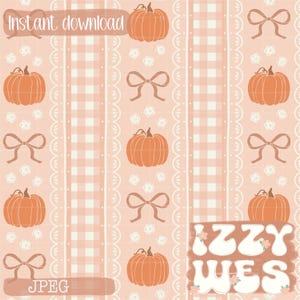 Pumpkin Coquette Stripes Seamless Repeating Pattern in Orange | Hand drawn coquette floral fall pattern, Grandmillennial digital pattern