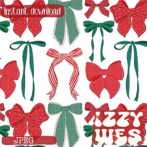Christmas Red and GreenCoquette Bows Seamless Trendy Surface Pattern | Classic Holiday Preppy bows for fabric sublimation repeating pattern