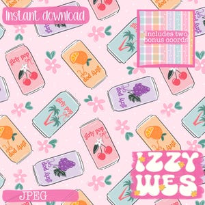 Girly Soda Pop- Pink seamless with 2 Coords| hand drawn Fruity summer digital repeating pattern cherry soda surface pattern trendy soda pop