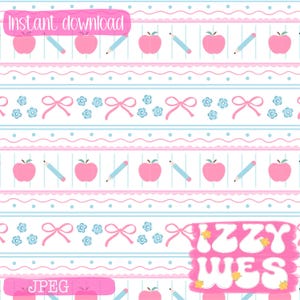 School Seamless Pink Horizontal Stripes, Repeating Pattern Back to School Hand drawn seamless pink bows and apples Grandmillennial vintage