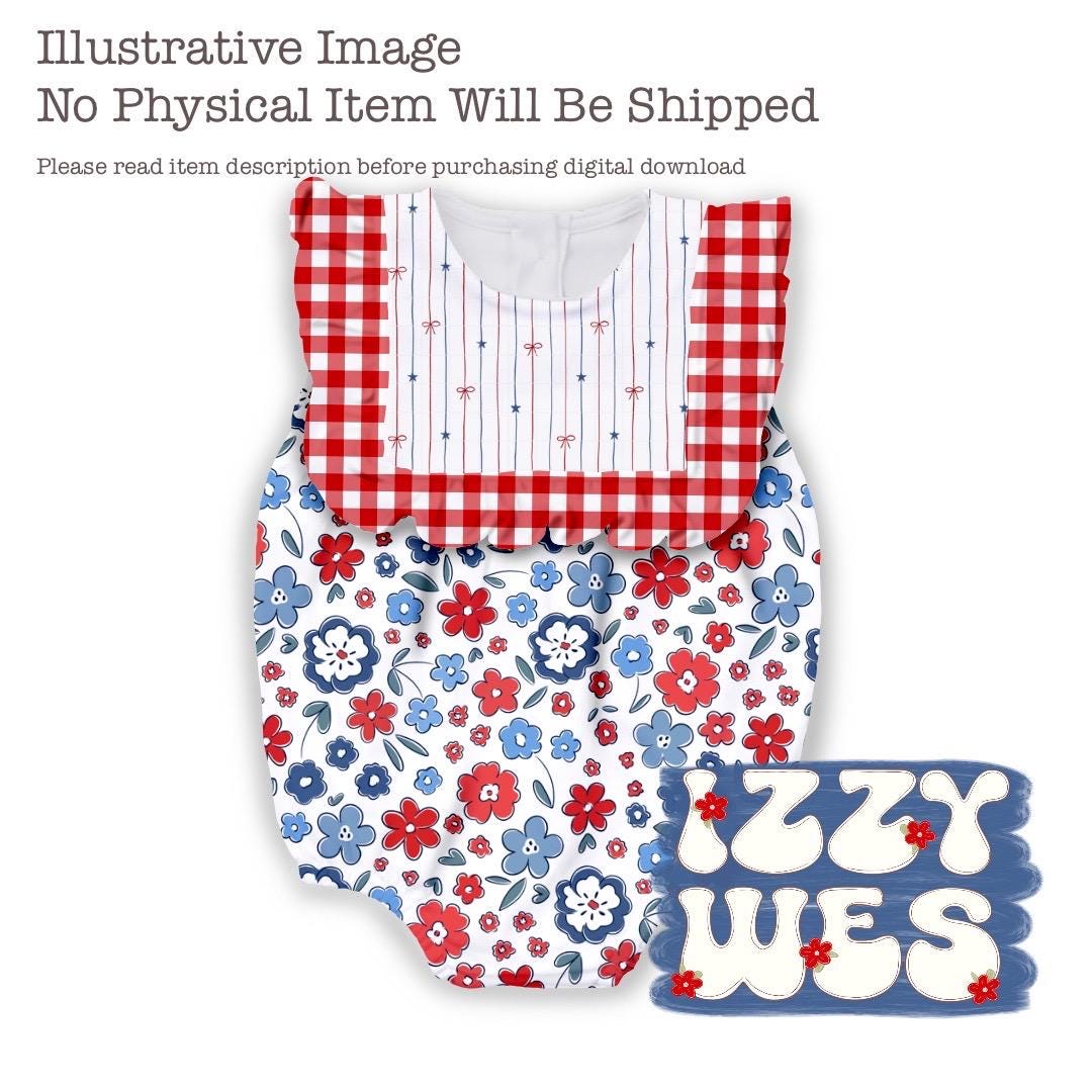 4th of July Floral Red White and Blue USA Hand Drawn Seamless Repeating ...