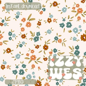 Fallen Western Ditsy Floral Nahtlos | Blau und Braun Cottagecore Hand gezeichnet floral wiederholenden Muster | Oma Kern | Sier