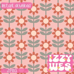 Geometric Daisy Rust on Pink Retro Seamless reapeating pattern hand drawn boho spring and summer digital design for fabric sublimation