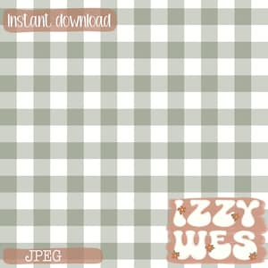 May include: Digital download featuring a green and white checkered pattern. The image includes the text "Instant download" and "JPEG" in a brown font. The logo "Izzy Wes" is also present, with a brown background and floral accents.