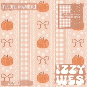 Pumpkin Coquette Stripes With Coord Seamless Repeating Pattern in Orange | Hand drawn coquette fall pattern, Grandmillennial digital pattern