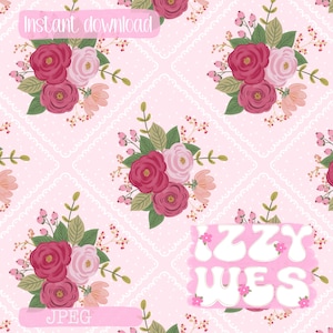 Motif floral patchwork rose sans couture | Dessiné à la main | Roses peintes (fichier numérique tendance)