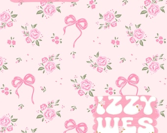 Patrón de superficie moderno sin costuras con diseño floral coqueto / Rosa claro sobre rosa rosa y lazo Diseño Cottagecore Patrón repetitivo de sublimación de tela