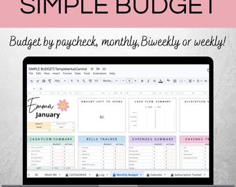 Budget Planner Google Sheet Monthly Budget Spreadsheet Paycheck Budget Template Simple Weekly Financial Planner Beginners Biweekly Budgeting