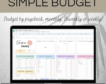 Budget Planner Google Sheet Monthly Budget Spreadsheet Paycheck Budget Template Simple Weekly Financial Planner Beginners Biweekly Budgeting