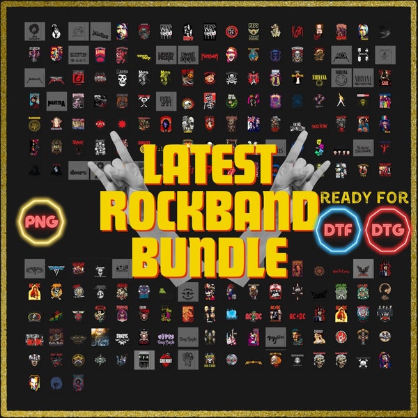 Rock Band PNG Bundle | Rock Music | Heavy Metal | Rock And Roll | Rock TSHIRT Design | Digital Download | Rock On Hand | Rock Band Tee