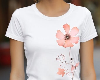 Pfirsich Blumen-shirt Frauen Geschenk wildflower Midweight Cotton Tee