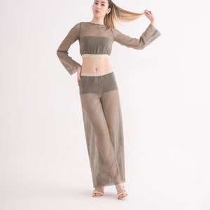 Tulle Blouse and Skirt Set for Woman, Filet Blouse Paired with Matching Skirt, Beach Duo , Party Dress , See Through Skirt, Crop Blouse.