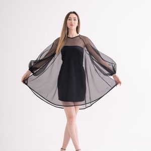 Summer Dresss, Black Tulle Dress, Sheer Elegance, Oversized Party Dress