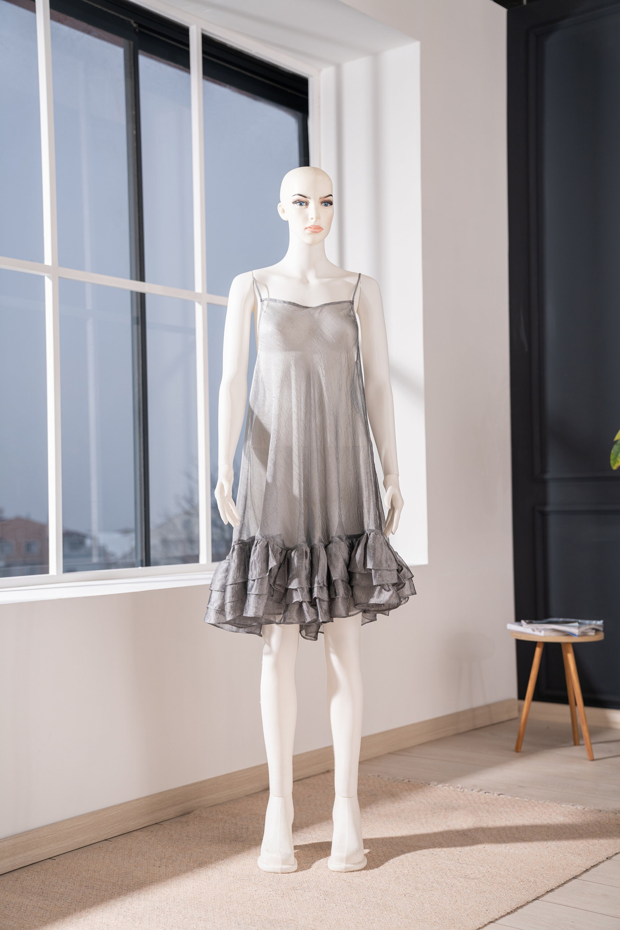 トップス all tulle mini frill sheer tunic Allora Mini Dress - Tiered Tulle Fit and Flare Dress in Pale