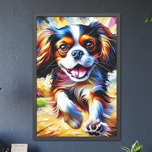 Cavalier King Charles Spaniel Acrílico Arte Impressão Semi-Gloss Poster | Emoldurado / Somente impressão | Decoração horizontal / vertical | Presente para amantes de Cavalier