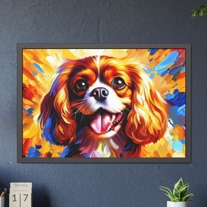 Cavalier King Charles Spaniel Acrílico Arte Impressão Semi-Gloss Poster | Emoldurado / Somente impressão | Decoração horizontal / vertical | Presente para amantes de Cavalier