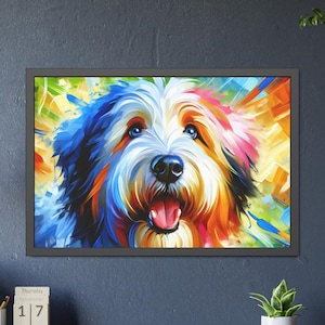 Old English Sheepdog Acrylic Art Print Semi-Gloss Poster | Framed / Unframed Painting | Wall Art | Wall Decor Gift for Sheepdog Lovers