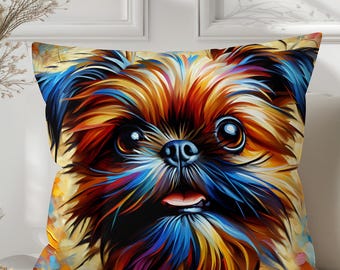 Brussels Griffon Pillow Cover: Vibrant Dog Art - Multiple Sizes