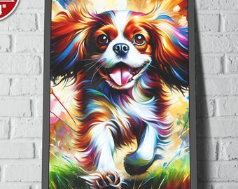 Lámina artística de Cavalier King Charles Spaniel: póster semibrillante con opción de marco.