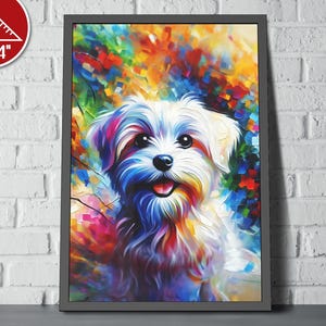 Maltese Acrylic Art Print Semi-Gloss Poster | Framed / Unframed Painting | Maltese Wall Art | Wall Decor Gift for Maltese Lovers