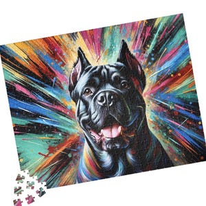 Cane Corso Puzzel: Acryl kunstprint portret, Zwarte Italiaanse Mastiff Cadeau voor Familie, Kinderen en Hondenliefhebbers