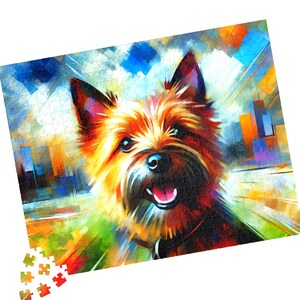 Norwich Terrier Jigsaw Puzzle, Acrylic-Style Dog Portrait, Red Ratter