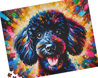 Poodle Jigsaw Puzzle, Acrylic-Style Dog Portrait, Black French Poodle