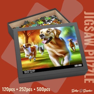 Golden Retriever Dog Jigsaw Puzzle | Acrylic Art Print Portrait Gift | 120 / 252 / 500 Pieces | Gifts for Family, Kids, Pet Dog Lovers
