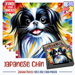 Japanese Chin Dog Jigsaw Puzzle | Acrylic Art Print Portrait Gift | 120 / 252 / 500 Pieces | Spaniel Gifts for Family, Kids, Pet Dog Lovers