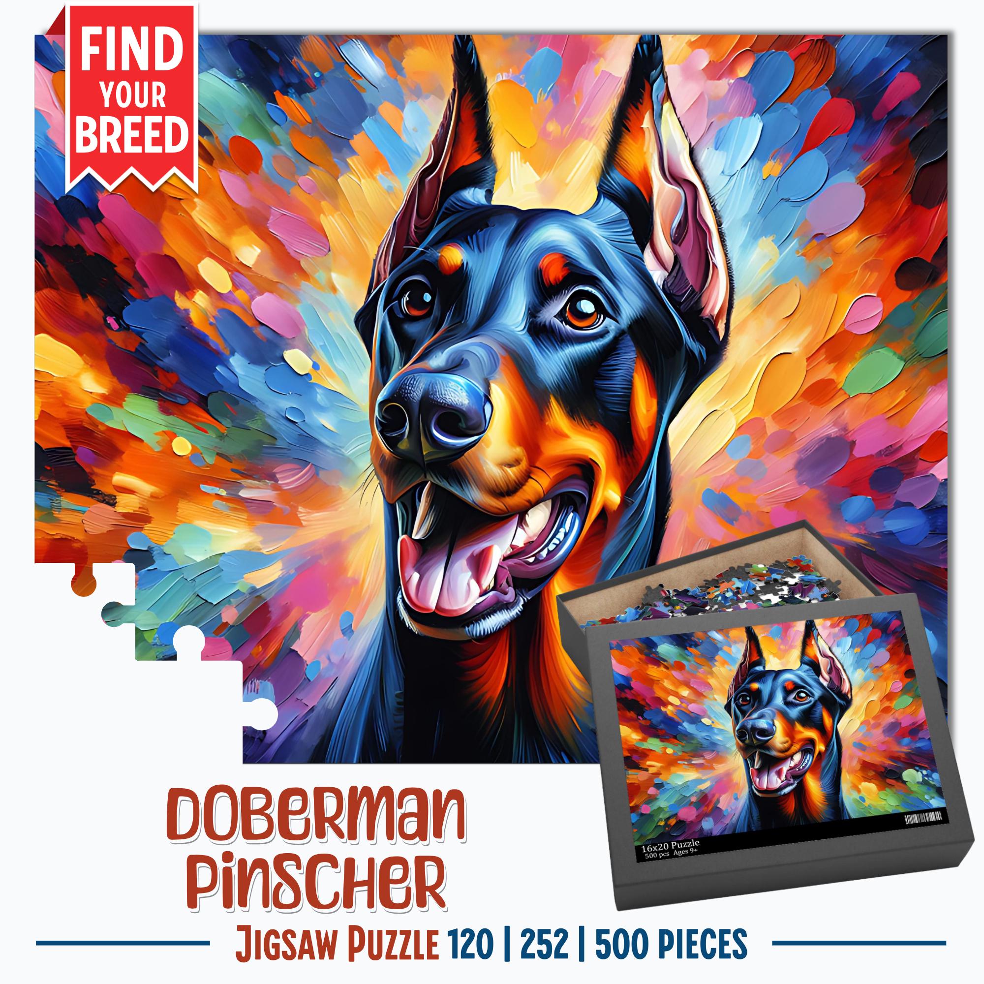 Doberman Pinscher Dog Jigsaw Puzzle Acrylic Art Print Portrait Gift 120  252 500 Pieces Gifts for Family, Kids, Pet Dog Lovers