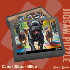 French Bulldog Black Dog Jigsaw Puzzle | Acrylic Art Print Gift | 120 / 252 / 500 Pieces | Frenchie Gifts for Family, Kids, Pet Dog Lovers