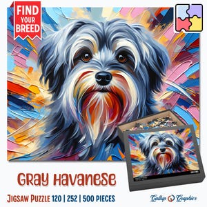 Havanese | Gray | Dog Jigsaw Puzzle | Acrylic Art Print Portrait Gift | 120 / 252 / 500 Pieces | Gifts for Family, Kids, Pet Dog Lovers