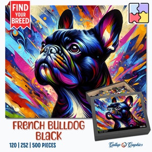 French Bulldog Dog Black Jigsaw Puzzle | Acrylic Art Print Portrait Gift | 120 / 252 / 500 Pieces | Gifts for Family, Kids, Pet Dog Lovers