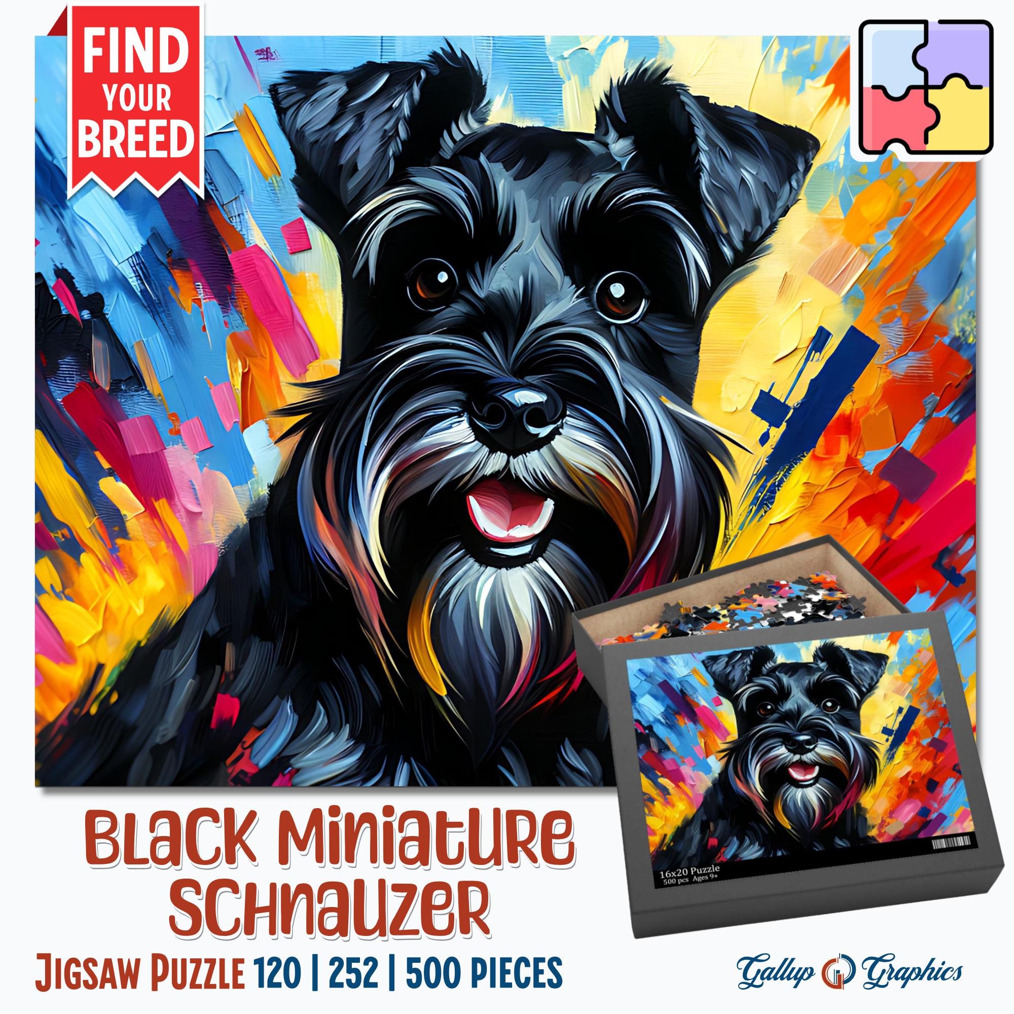 Puzzle di Schnauzer nano / Stampa artistica in acrilico / 120 / 252 / 500 pezzi / Regalo per famiglia, bambini e amanti degli animali domestici