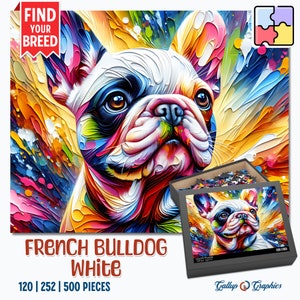 French Bulldog Dog White Jigsaw Puzzle | Acrylic Art Print Portrait Gift | 120 / 252 / 500 Pieces | Gifts for Family, Kids, Pet Dog Lovers