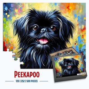 Peekapoo Dog Puzzle: Frameable 2 in 1 Jigsaw Art Gift for Black Pekingese Poodle Mix Lovers