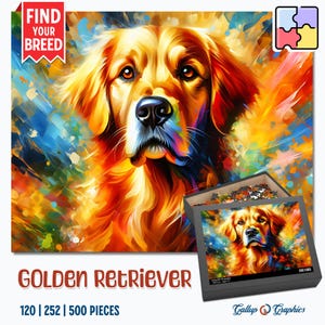 Golden Retriever Dog Jigsaw Puzzle | Acrylic Art Print Portrait Gift | 120 / 252 / 500 Pieces | Gifts for Family, Kids, Pet Dog Lovers