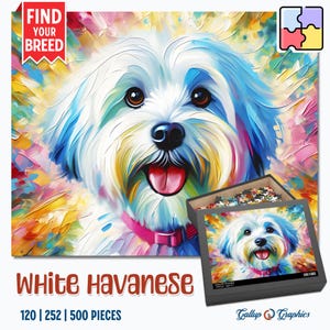 Havanese | White | Dog Jigsaw Puzzle | Acrylic Art Print Portrait Gift | 120 / 252 / 500 Pieces | Gifts for Family, Kids, Pet Dog Lovers