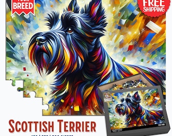Scottish Terrier Dog Jigsaw Puzzle | Acrylic Art Print Gift | 120 / 252 / 500 Pieces | Scottie Gifts for Family, Kids, Pet Dog Lovers