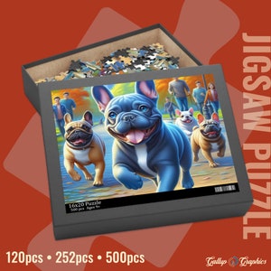 French Bulldog Blue Dog Jigsaw Puzzle | Acrylic Art Print Gift | 120 / 252 / 500 Pieces | Frenchie Gifts for Family, Kids, Pet Dog Lovers