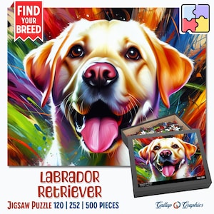 Labrador Retriever Dog Jigsaw Puzzle | Acrylic Art Print Portrait Gift | 120 / 252 / 500 Pieces | Lab Gifts for Family, Kids, Pet Dog Lovers