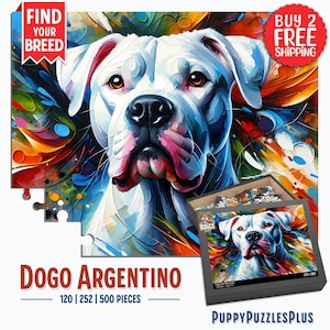 Dogo Argentino Dog Jigsaw Puzzle | Acrylic Art Print Portrait Gift | 120 / 252 / 500 Pieces | Dogo Gifts for Family, Kids, Pet Dog Lovers