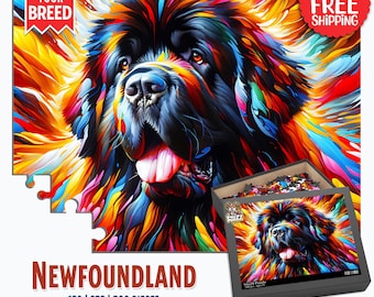 Newfoundland Dog Acrylic Print Puzzle 500 pieces, Newfie Doggo Portrait Art Jigsaw, Gifts-for Family, Mom, Grandma, Dog Lovers