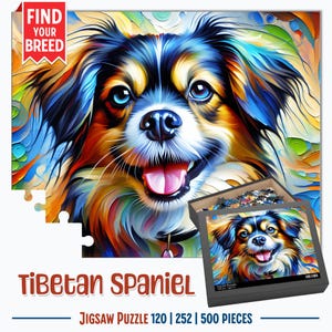 Tibetan Spaniel Dog Jigsaw Puzzle | Acrylic Art Print Portrait Gift | 120 / 252 / 500 Pieces | Gifts for Family, Kids, Pet Dog Lovers