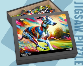 Whippet Jigsaw Puzzle (120, 252, 500-Piece) Puzzle Lovers Whippet families kids Mother's Father's Day gift idea